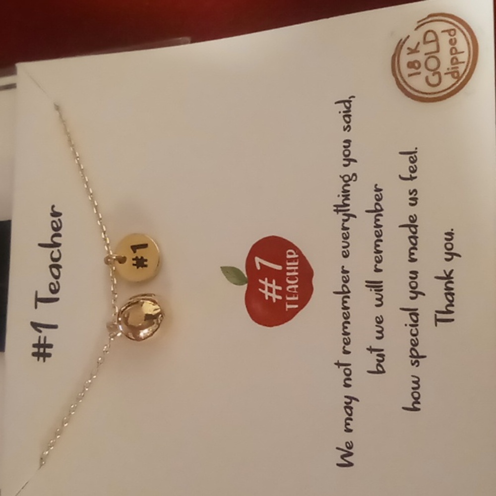 18k gold dipped #1 teacher necklace with apple charm. NWT